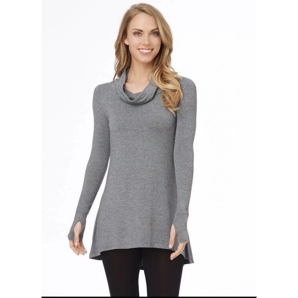 Cuddl Duds Softwear Cowl Neck Tunic Top‎ Large Gray Modal Stretch Thumbholes